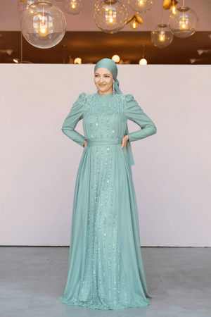 Smile Tesettür Abiye - FioraofDress - tesettur - abiye - 44 - mint - hijab - evening - dress