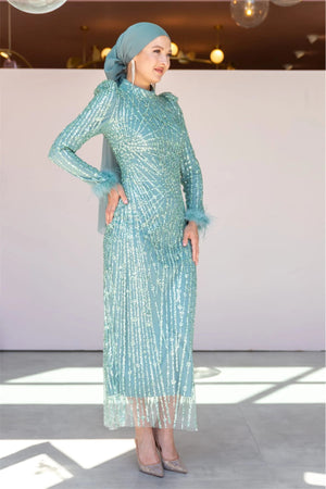 Star Kalem Tesettür Abiye - FioraofDress - tesettur - abiye - 38 - mint yeşili - hijab - evening - dress
