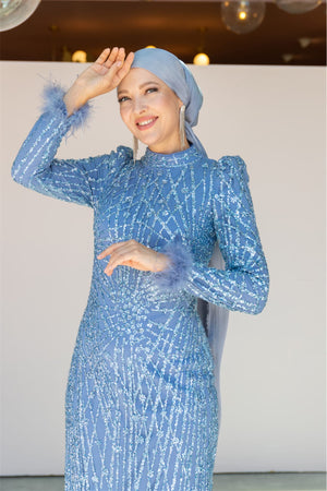 Star Kalem Tesettür Abiye - FioraofDress - tesettur - abiye - 38 - MAVİ - hijab - evening - dress