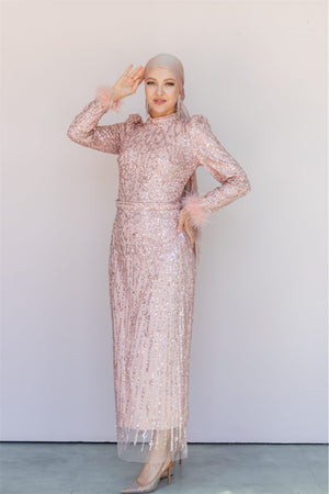 Star Kalem Tesettür Abiye - FioraofDress - tesettur - abiye - 38 - Pudra - hijab - evening - dress