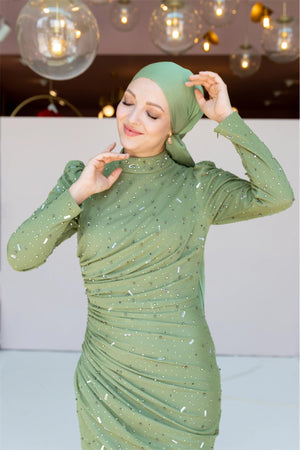 Stone Tesettür Abiye - FioraofDress - tesettur - abiye - 44 - Yağı Yeşil - hijab - evening - dress