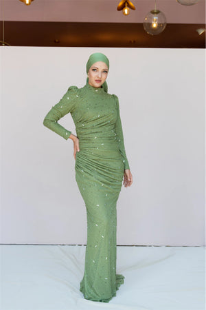 Stone Tesettür Abiye - FioraofDress - tesettur - abiye - 44 - Yağı Yeşil - hijab - evening - dress