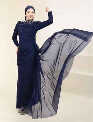 Stoneart Tesettür Abiye - FioraofDress - tesettur - abiye - 44 - lacivert - hijab - evening - dress