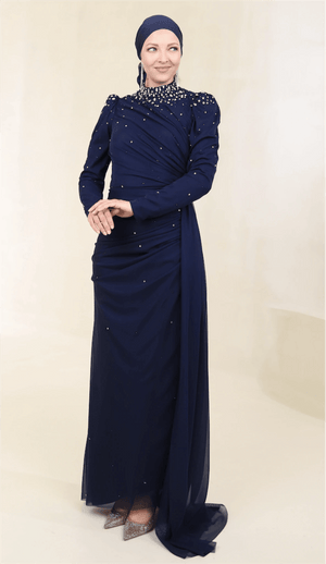 Stoneart Tesettür Abiye - FioraofDress - tesettur - abiye - 44 - lacivert - hijab - evening - dress