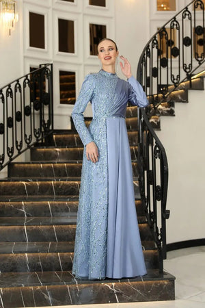 Sultan Tesettür Abiye - FioraofDress - tesettur - abiye - İNDİGO - 36 - hijab - evening - dress