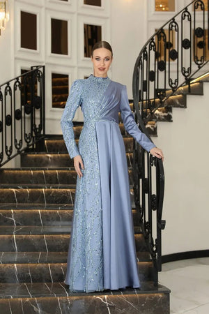 Sultan Tesettür Abiye - FioraofDress - tesettur - abiye - İNDİGO - 36 - hijab - evening - dress