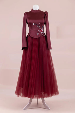 Tuéra Tesettür Abiye - FioraofDress - tesettur - abiye - BORDO - 36 - hijab - evening - dress