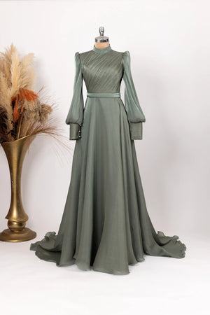 Viktorya Abiye - FioraofDress - tesettur - abiye - 38 - haki - hijab - evening - dress