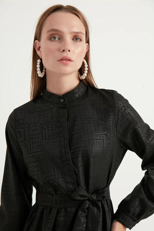 Yakma Desen Elbise - FioraofDress - tesettur - abiye - 42 - Siyahh - hijab - evening - dress