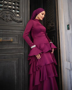 Zümra Taşlı Tesettür Abiye - FioraofDress - tesettur - abiye - Mürdüm - 36 - hijab - evening - dress