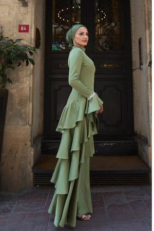 Zümra Taşlı Tesettür Abiye - FioraofDress - tesettur - abiye - HAKİ - 36 - hijab - evening - dress