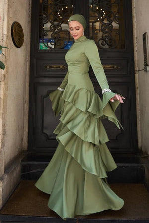 Zümra Taşlı Tesettür Abiye - FioraofDress - tesettur - abiye - HAKİ - 36 - hijab - evening - dress