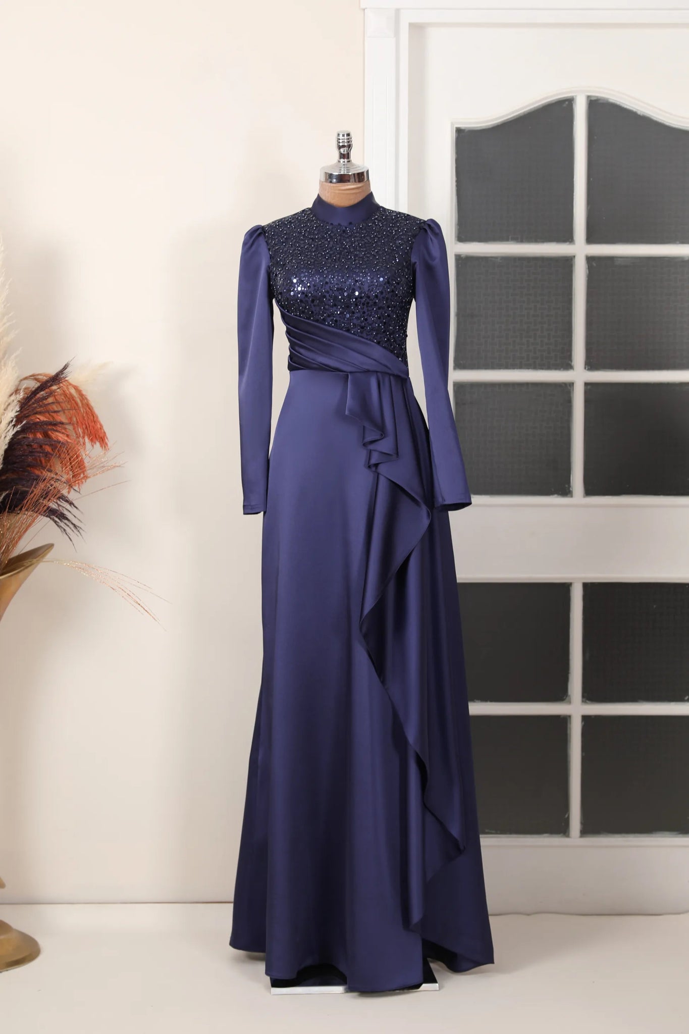 Adriana Abiye - FioraofDress - tesettur - abiye - 38 - lacivert - hijab - evening - dress