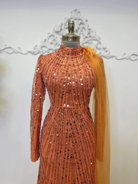 Ahu Tesettür Abiye - FioraofDress - tesettur - abiye - TURUNCU - 36 - hijab - evening - dress
