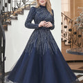 Anna Midi Taşlı Tesettür Abiye Lacivert - FioraofDress - tesettur - abiye - 44 - hijab - evening - dress
