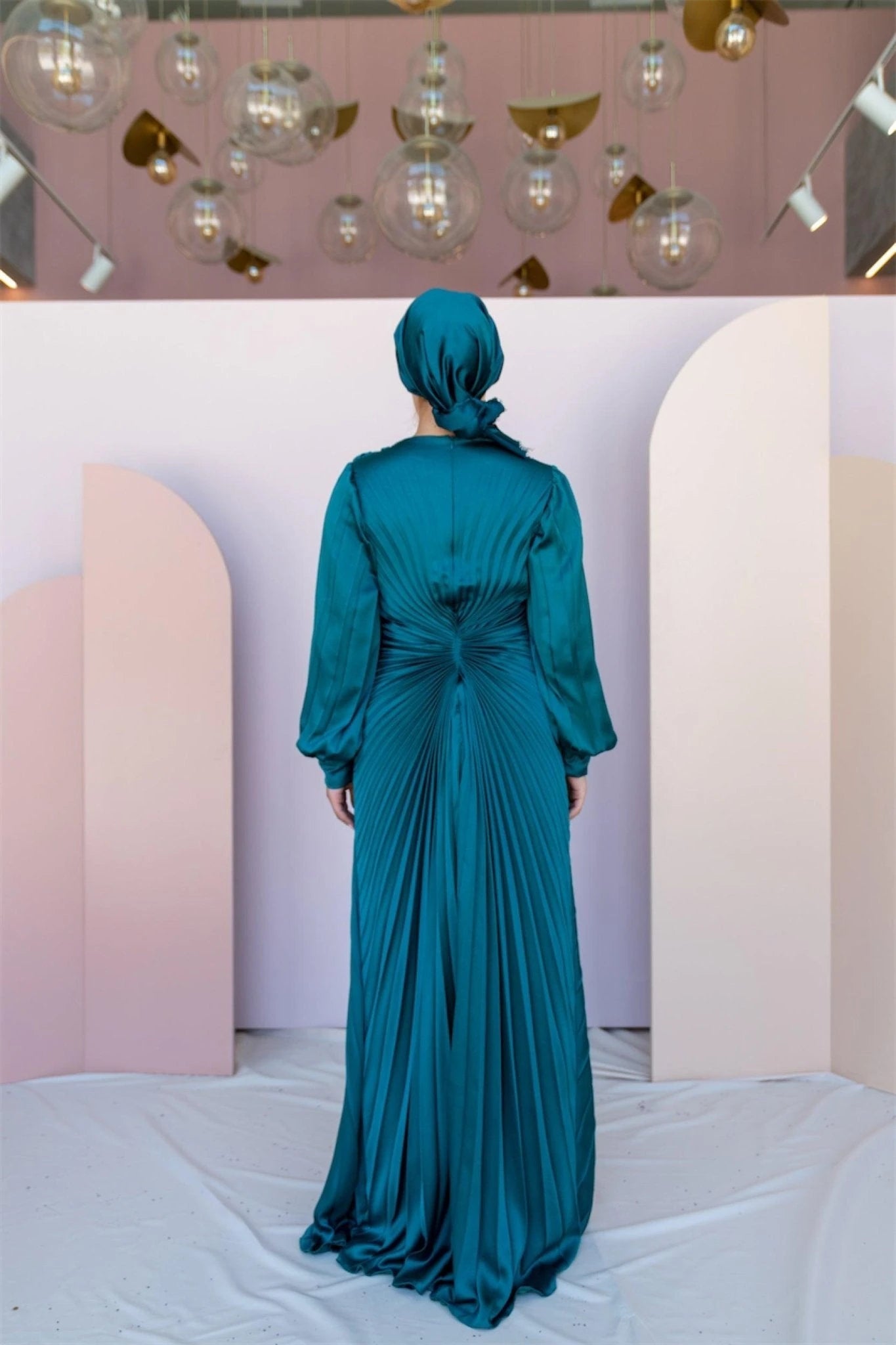 Beli Taşlı Pilise Tesettür Abiye - FioraofDress - tesettur - abiye - 44 - PETROL - hijab - evening - dress