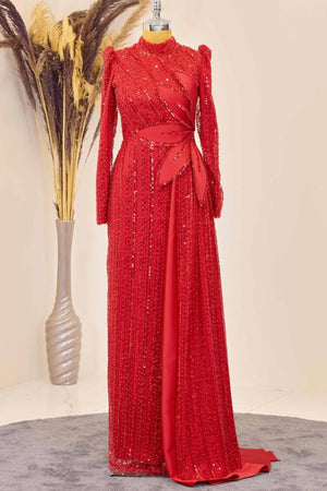 Berguzar Tesettür Abiye - FioraofDress - tesettur - abiye - Kırmızı - 38 - hijab - evening - dress