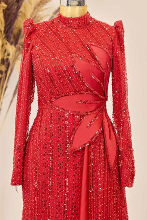 Berguzar Tesettür Abiye - FioraofDress - tesettur - abiye - Kırmızı - 38 - hijab - evening - dress