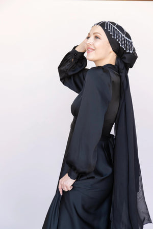 Çarpraz Saten Tesettür Abiye - FioraofDress - tesettur - abiye - 38 - SİYAH - hijab - evening - dress
