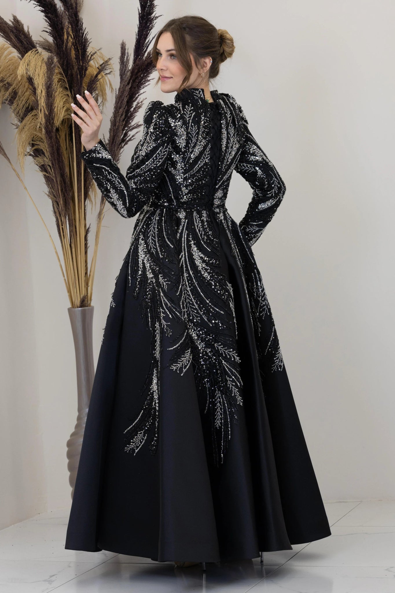 Çiçek Detaylı Larin Tesettür Abiye - FioraofDress - tesettur - abiye - Siyahh - 38 - hijab - evening - dress