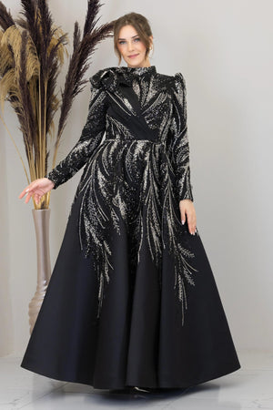 Çiçek Detaylı Larin Tesettür Abiye - FioraofDress - tesettur - abiye - Siyahh - 38 - hijab - evening - dress