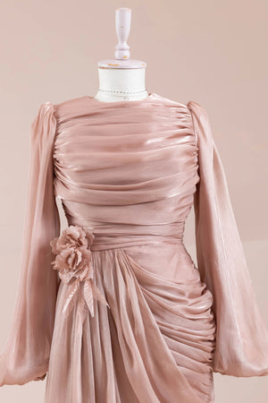 Çiçekli Lotus Tesettür Abiye - FioraofDress - tesettur - abiye - Somon - 38 - hijab - evening - dress