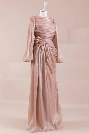 Çiçekli Lotus Tesettür Abiye - FioraofDress - tesettur - abiye - Somon - 38 - hijab - evening - dress