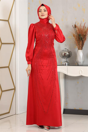 Cindy Tesettür Abiye Kırmızı - FioraofDress - tesettur - abiye - 48 - hijab - evening - dress