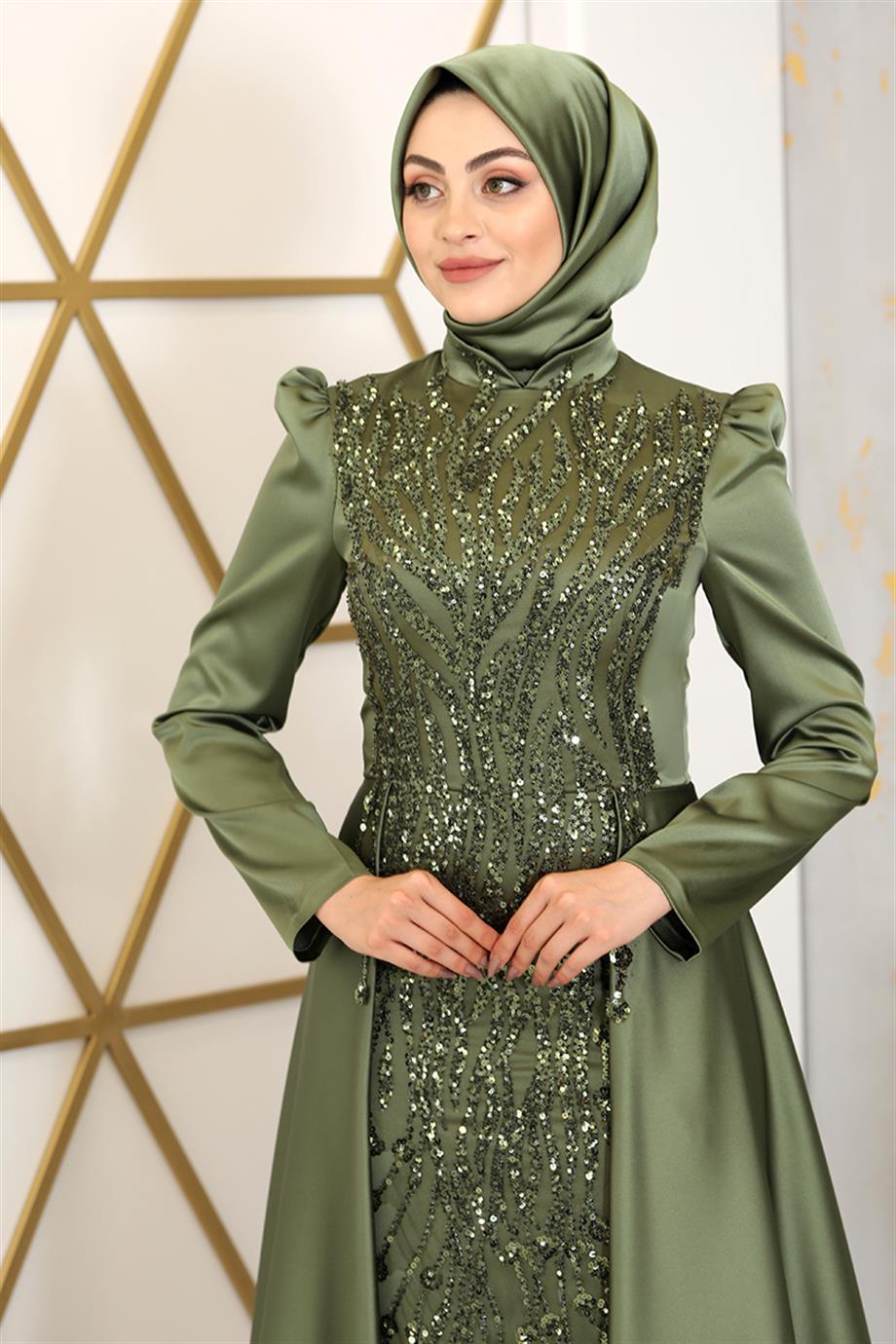 Damla Tesettür Abiye Haki - FioraofDress - tesettur - abiye - 48 - hijab - evening - dress