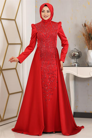 Damla Tesettür Abiye Kırmızı - FioraofDress - tesettur - abiye - 48 - hijab - evening - dress