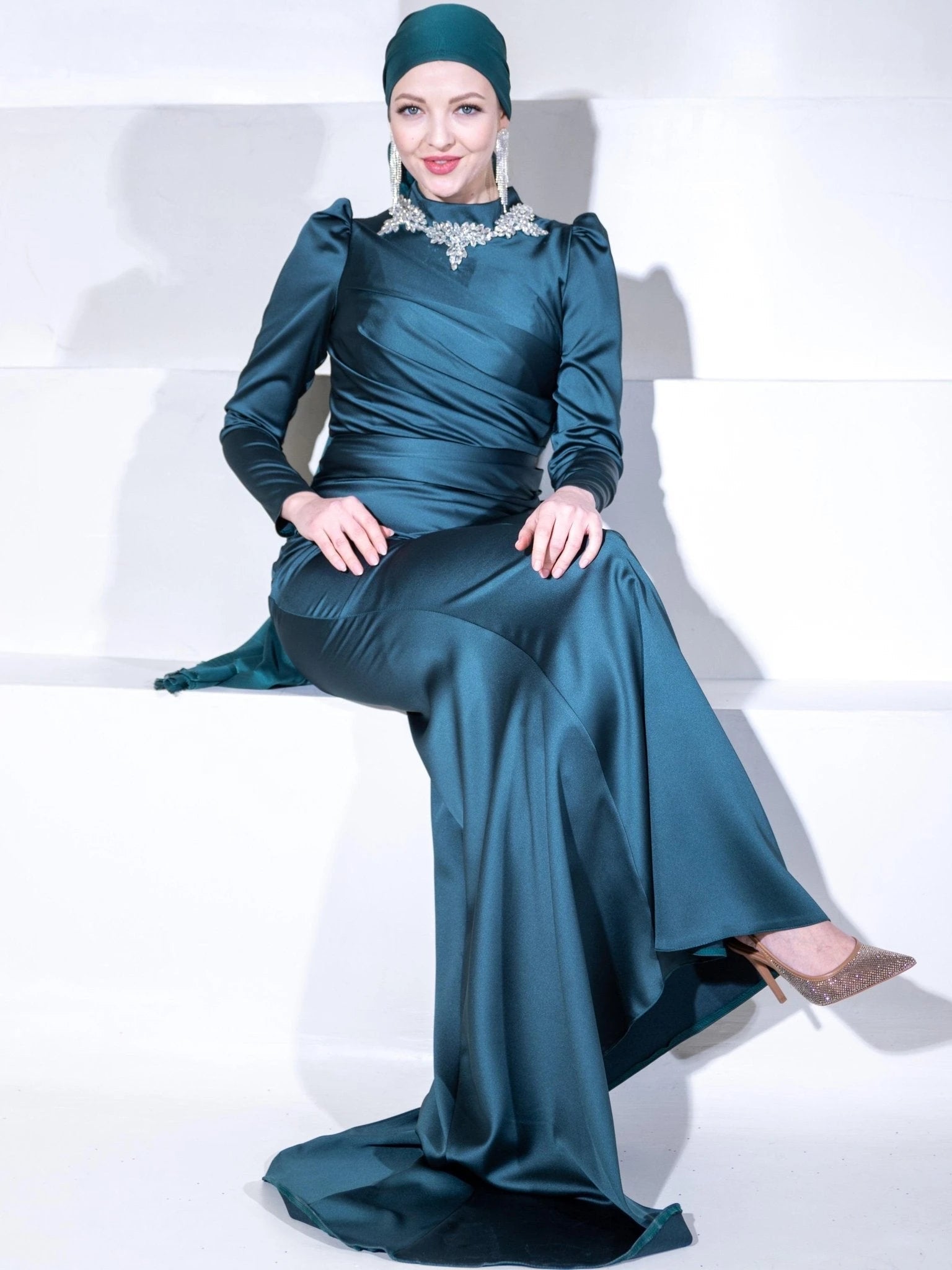 Drapeli Mira Tesettür Abiye - FioraofDress - tesettur - abiye - 44 - zümrüt - hijab - evening - dress