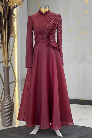 Ela Tesettür Abiye Bordo - FioraofDress - tesettur - abiye - 48 - hijab - evening - dress