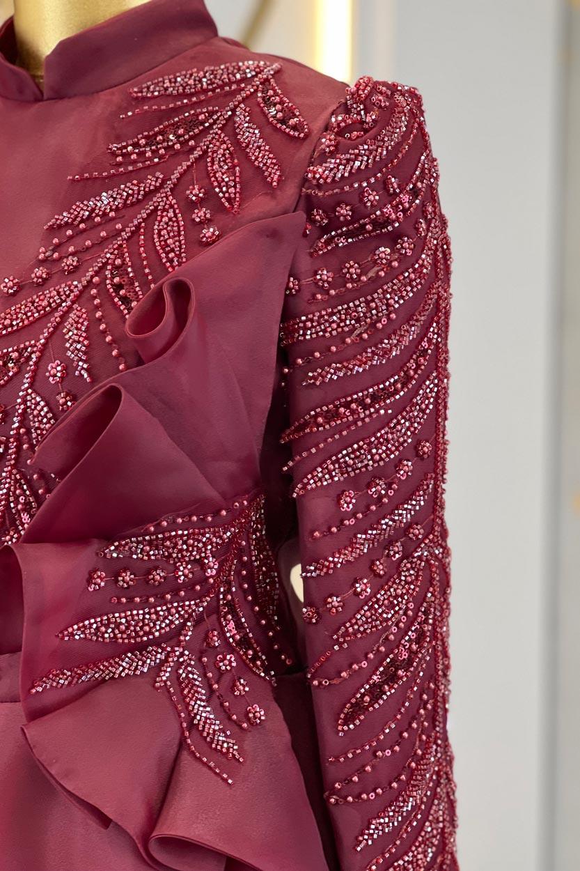 Ela Tesettür Abiye Bordo - FioraofDress - tesettur - abiye - 48 - hijab - evening - dress