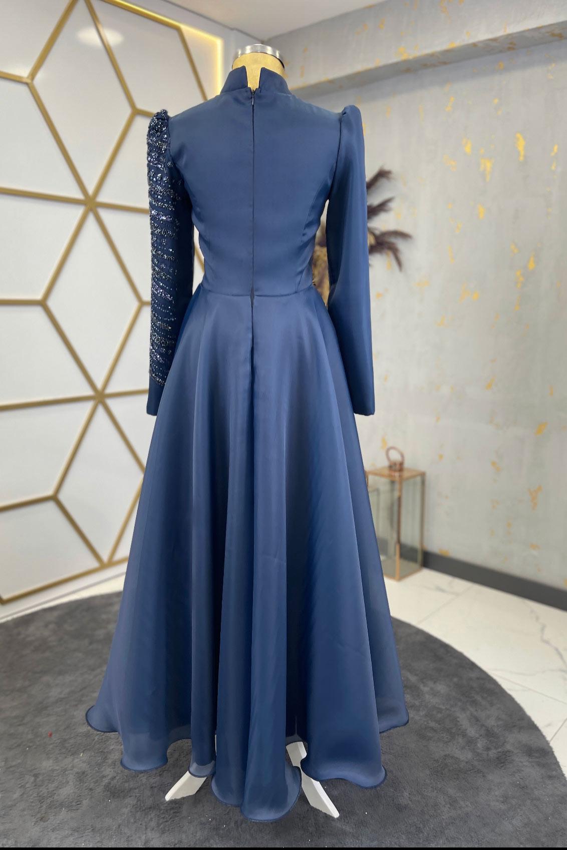 Ela Tesettür Abiye Lacivert - FioraofDress - tesettur - abiye - 48 - hijab - evening - dress