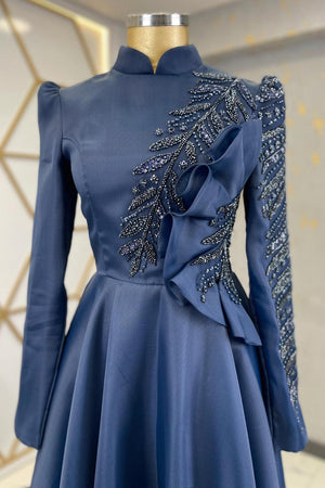 Ela Tesettür Abiye Lacivert - FioraofDress - tesettur - abiye - 48 - hijab - evening - dress