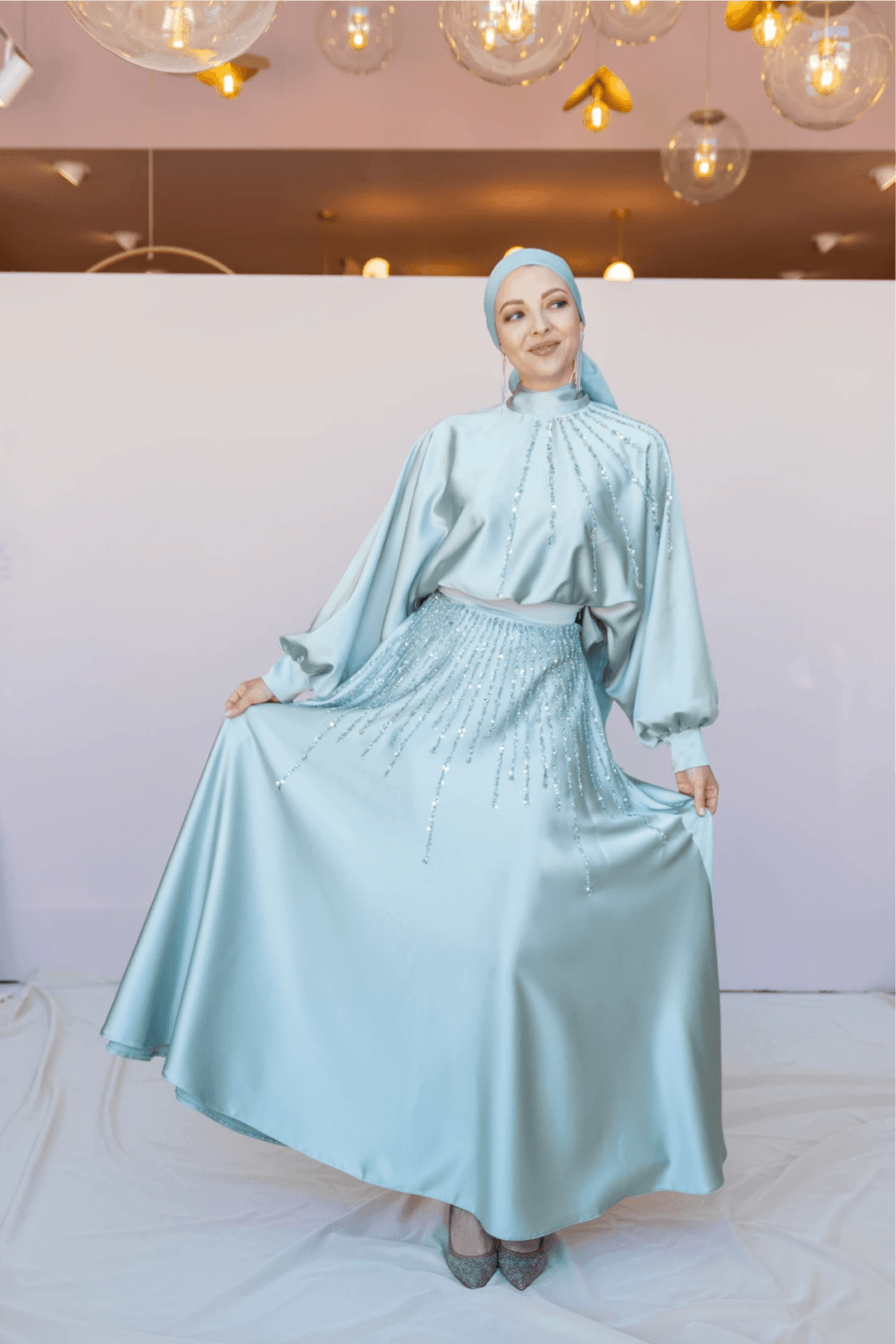 Fiona Tesettür Takım - FioraofDress - tesettur - abiye - 44 - Su Yeşili - hijab - evening - dress