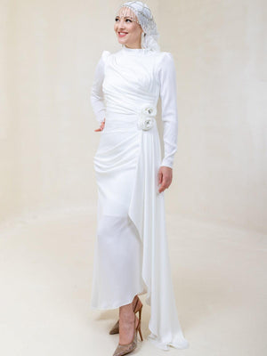 Gül Detay Tesettür Abiye - FioraofDress - tesettur - abiye - 44 - Beyaz - hijab - evening - dress