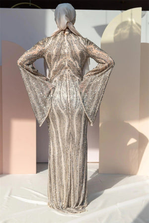 Handmade Embroidered AH1005 - FioraofDress - tesettur - abiye - 48 - GOLD - hijab - evening - dress