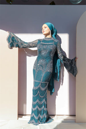 Handmade Embroidered AH1023 - FioraofDress - tesettur - abiye - 48 - hijab - evening - dress
