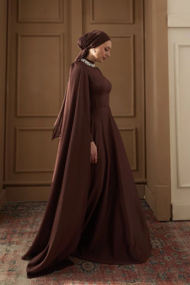 Hanzade Taşlı Tesettür Abiye - FioraofDress - tesettur - abiye - 36 - Kahve - hijab - evening - dress