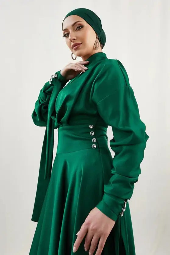 Eye-catching Buttoned Modest Evening Dress