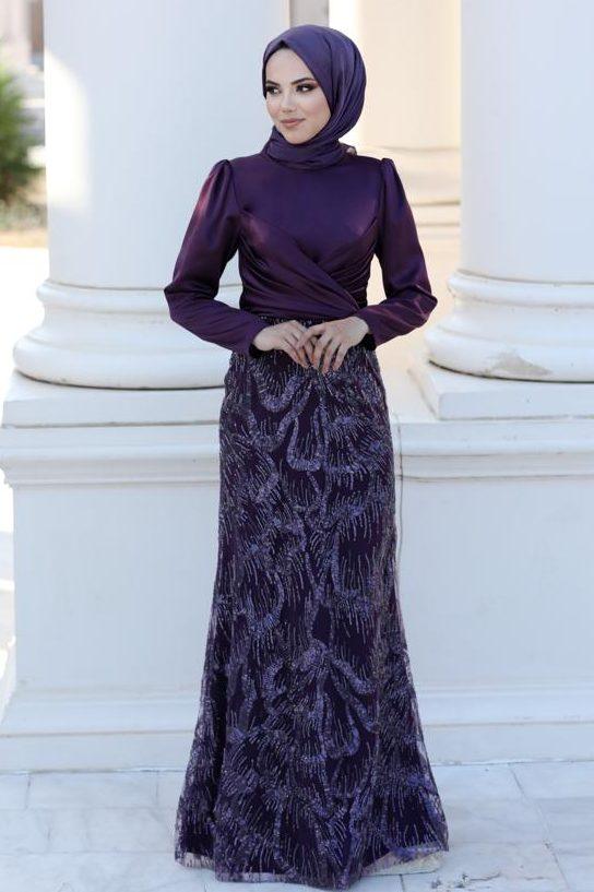 Larin Tesettür Abiye Mürdüm - FioraofDress - tesettur - abiye - 48 - hijab - evening - dress