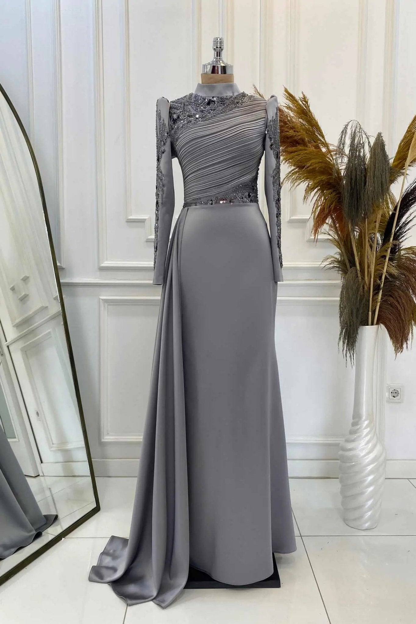 Leyla Tesettür Abiye - FioraofDress - tesettur - abiye - gri - 38 - hijab - evening - dress