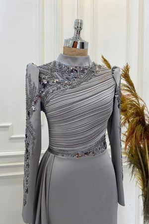 Leyla Tesettür Abiye - FioraofDress - tesettur - abiye - gri - 38 - hijab - evening - dress