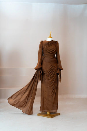 Lotus Tesettür Abiye - FioraofDress - tesettur - abiye - Kahve - 38 - hijab - evening - dress