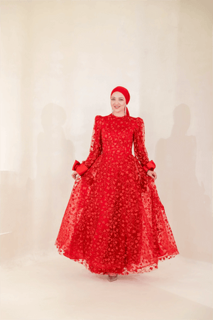 Lucetta Tesettür Abiye - FioraofDress - tesettur - abiye - 44 - Kırmızı - hijab - evening - dress