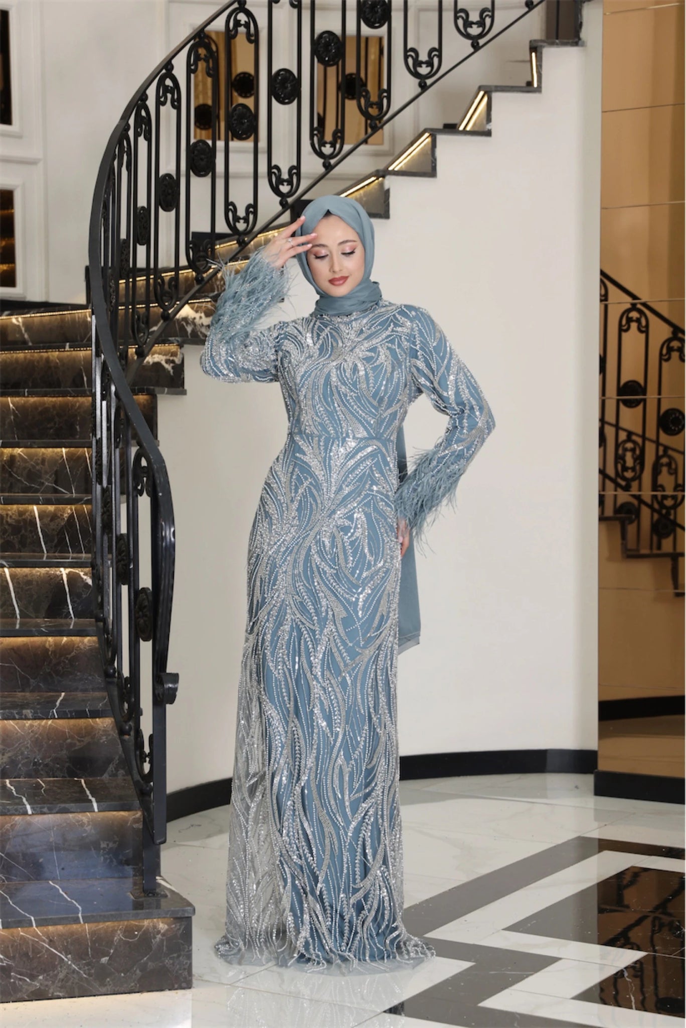 Luisa Tesettür Abiye - FioraofDress - tesettur - abiye - 38 - mint - hijab - evening - dress