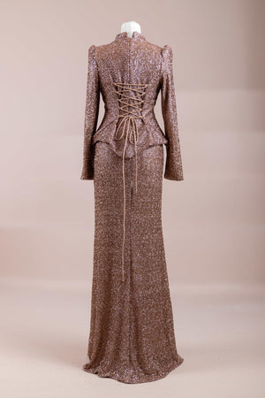 Luxe Tesettür Abiye - FioraofDress - tesettur - abiye - Gold - 38 - hijab - evening - dress