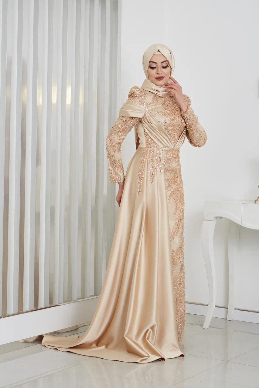 Marsilya Tesettür Abiye - FioraofDress - tesettur - abiye - 44 - GOLD - hijab - evening - dress