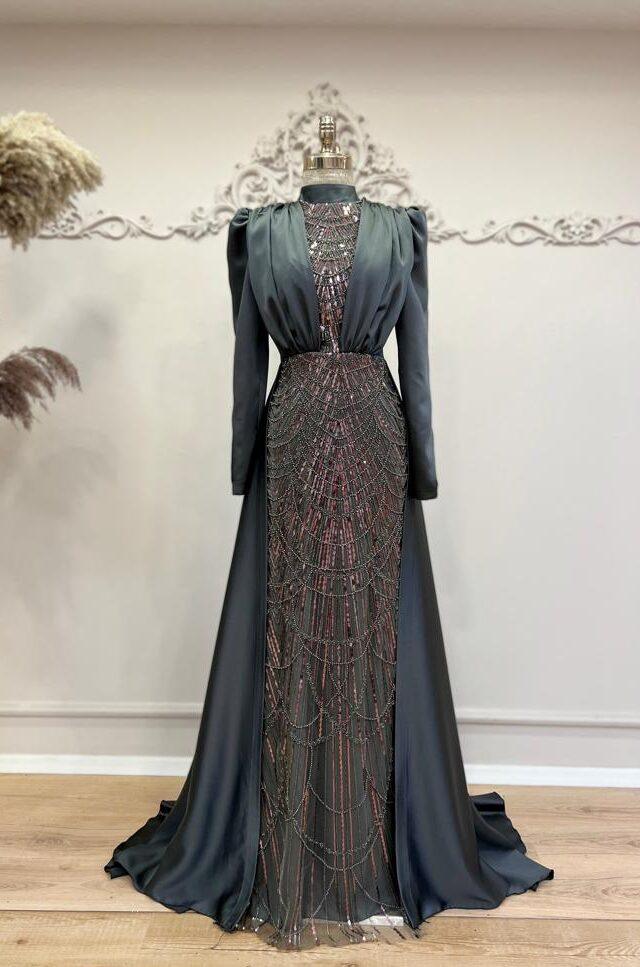 Mathilda Tesettür Abiye - Antrasit - FioraofDress - tesettur - abiye - 48 - Antrasit - hijab - evening - dress